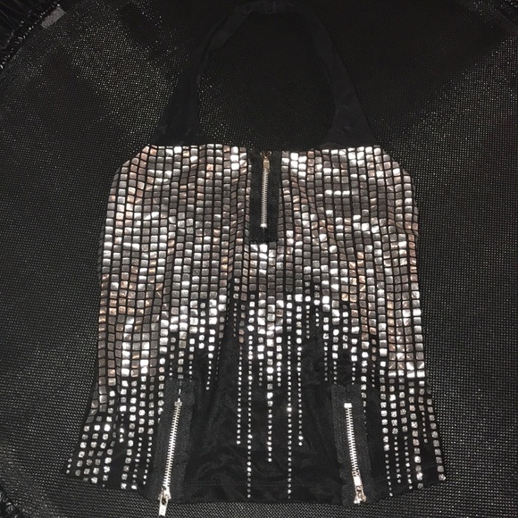 Other - BLACK AND SILVER TIGHT HALTER TOP
